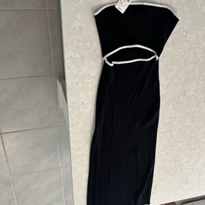 Windsor Black Strapless Dress with White Accents